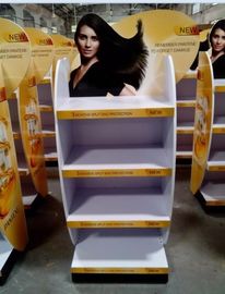 China Wood flooring movable hair care shampoo display stand proveedor