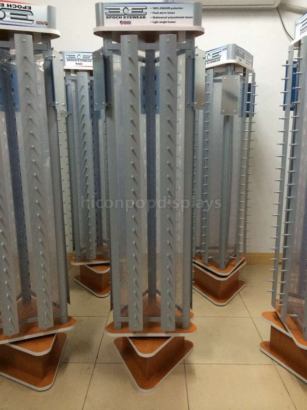 Vitrina de la lente del triángulo/exhibición giratorias del estante de