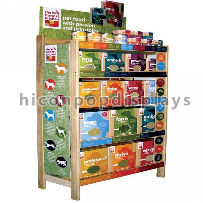 Soportes de exhibiciones de encargo de mercancía del POP de madera para las tiendas de alimento para animales