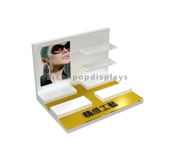 Exhibiciones de mercancía del POP de la encimera soporte de exhibición óptico de 3 gafas de oro de la capa