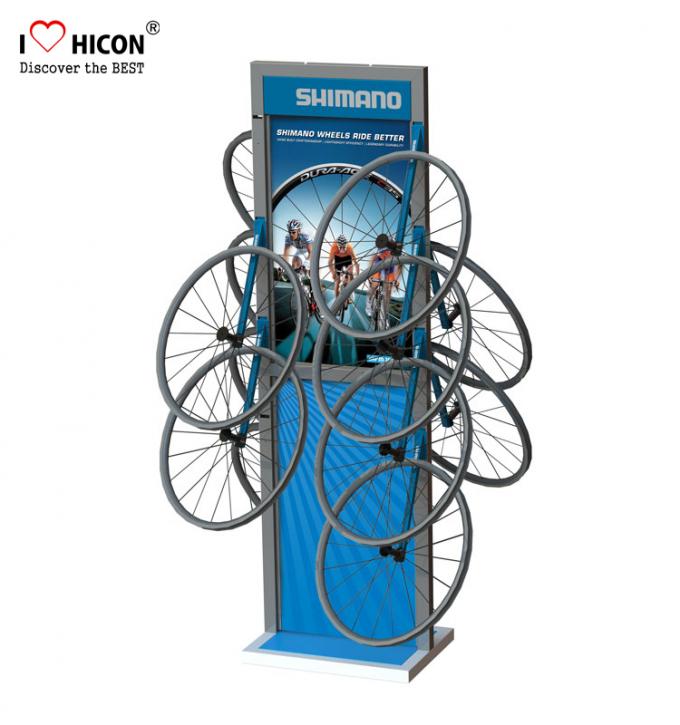 Enriquezca al cliente que los accesorios de la bicicleta del estante de exhibición del metal de la implicación al por menor exhiben el soporte del piso