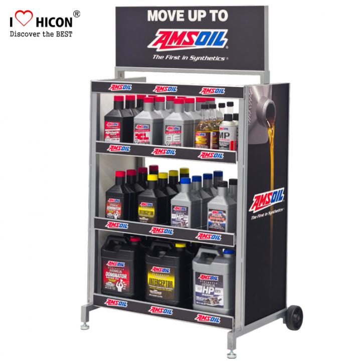 Conduzca el estante de exhibición de encargo del aceite de motor del motor del lubricante de los estantes de exhibición del metal de las ventas
