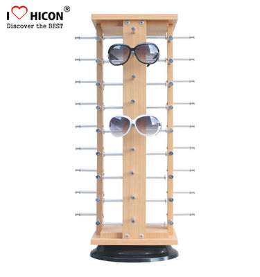 China Soporte de exhibición giratorio de madera de las gafas de sol de Rod de metal que chapea para 30 pares de las gafas proveedor