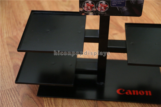 Soporte de exhibición binocular de la cámara del metal de la encimera de exhibición de la marca de encargo negra del estante