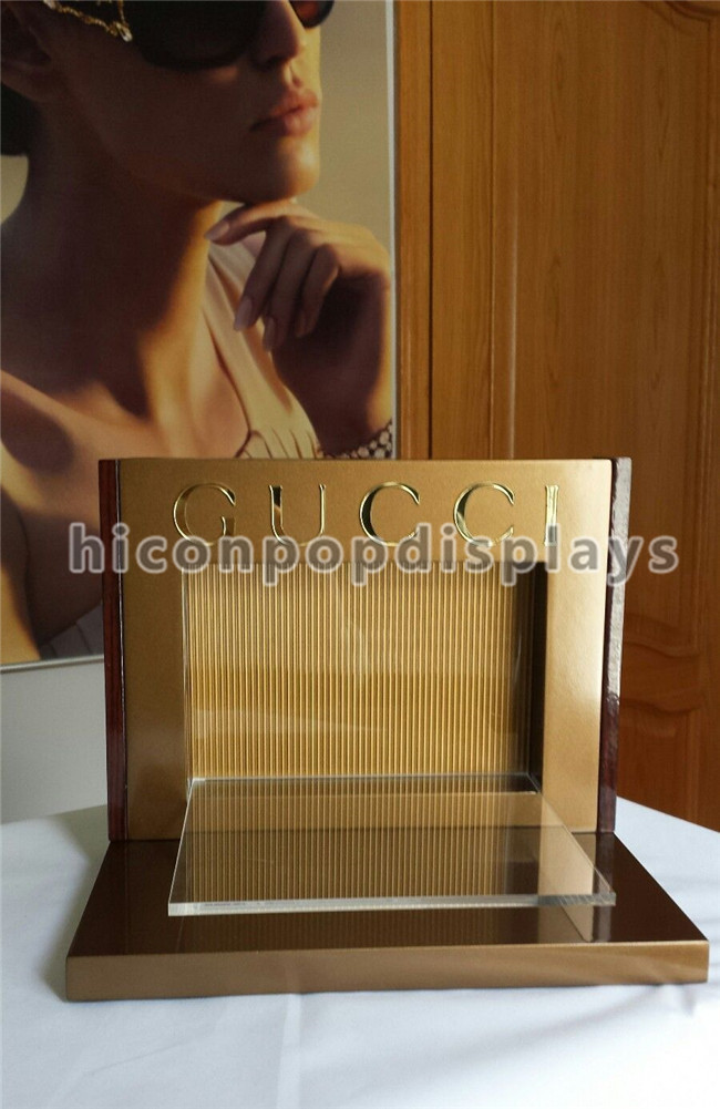 Soporte de exhibición óptico de acrílico de la marca de los estantes de exhibición del contador del metal para las gafas de Gucci