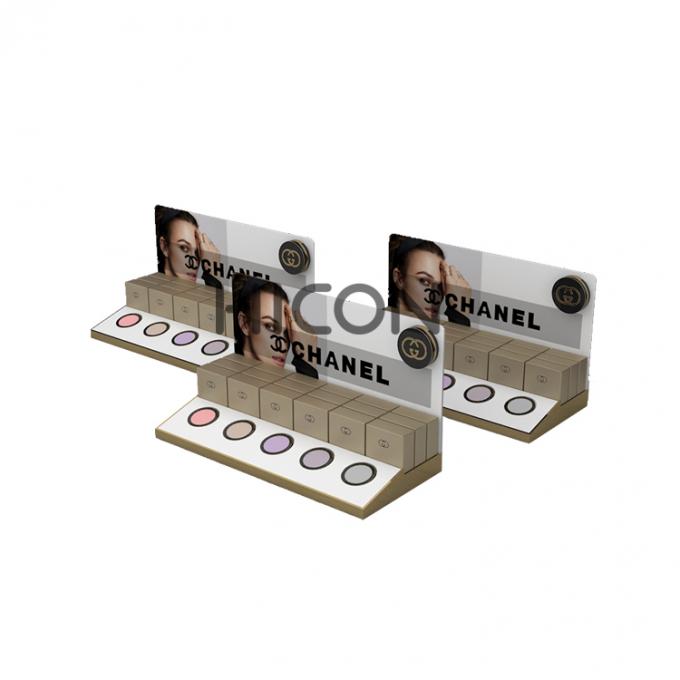 unidad de visualización cosmética del contador de la tienda de la exhibición de oro del maquillaje 2-Tiered